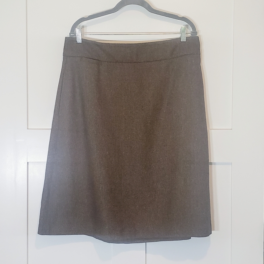 Lands' End Wool Blend Skirt Midi Lined Brown Tan Size 14 Pockets
